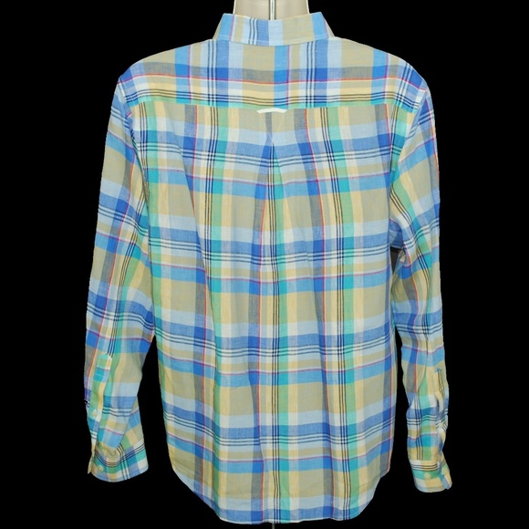 SOLD - MINE Plaid Hidden Button-Down Linen Shirt - Picture 2 of 3